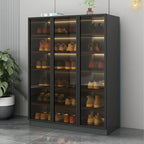 Glam White Shoe Cabinet with Frosted Glass Doors & LED Lighting