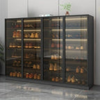 Glam White Shoe Cabinet with Frosted Glass Doors & LED Lighting