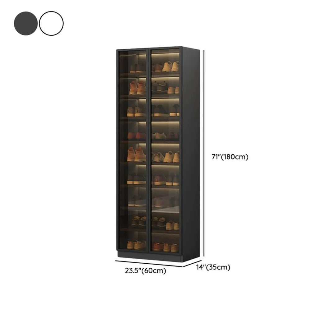Glam White Shoe Cabinet with Frosted Glass Doors & LED Lighting Dimensions
