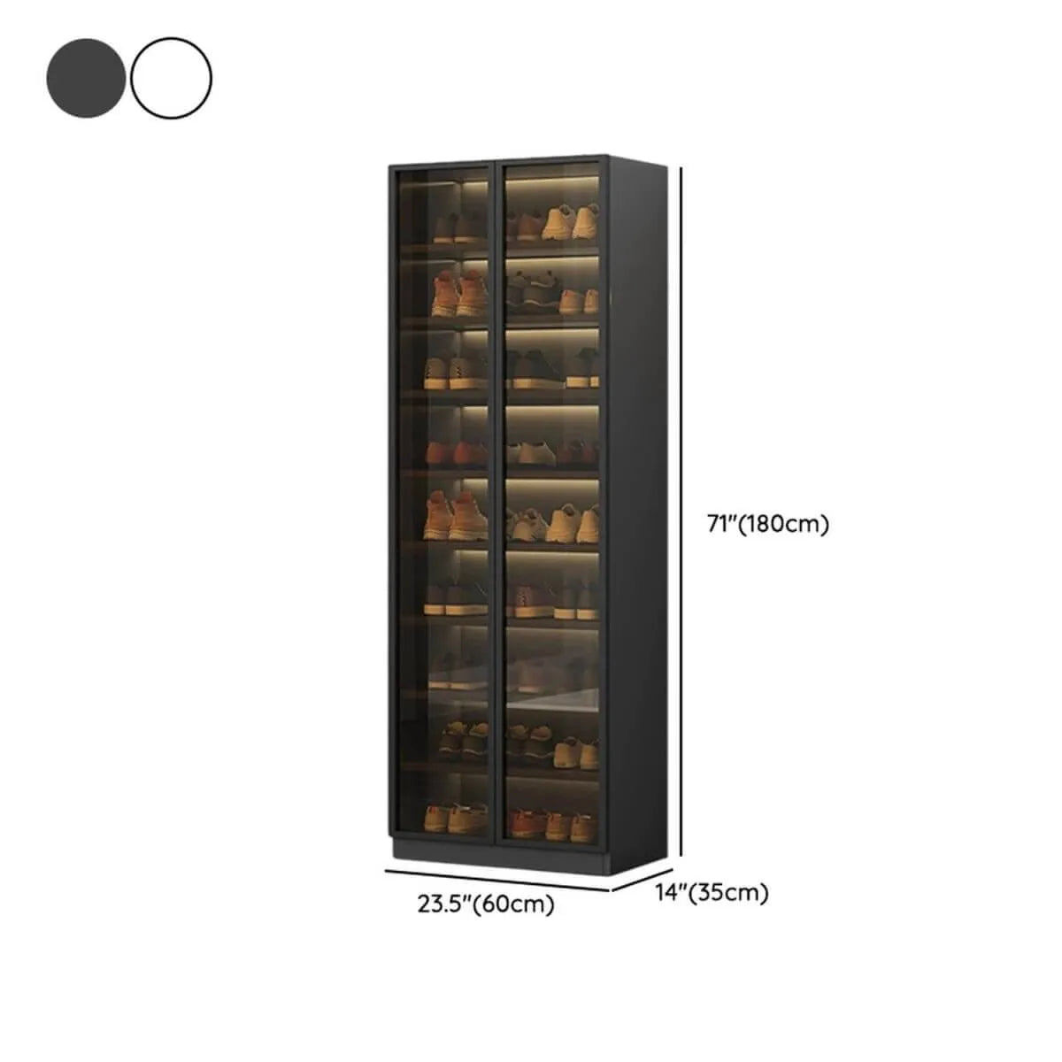 Glam White Shoe Cabinet with Frosted Glass Doors & LED Lighting Dimensions