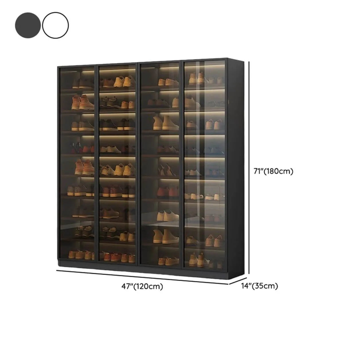 Glam White Shoe Cabinet with Frosted Glass Doors & LED Lighting Dimensions
