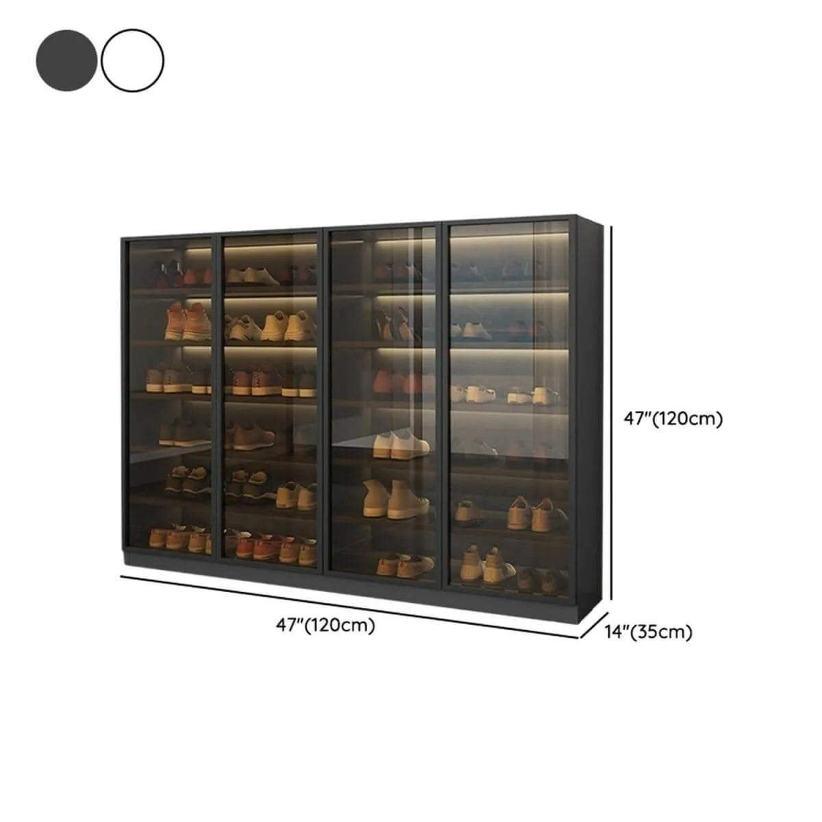 Glam White Shoe Cabinet with Frosted Glass Doors & LED Lighting Dimensions