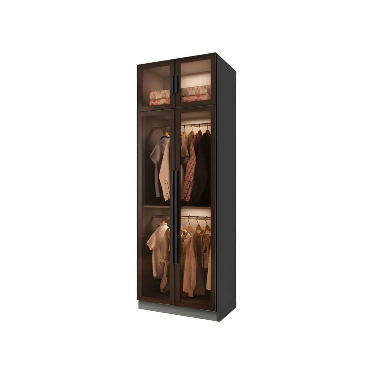 Glass Front Gray Wardrobe Armoire Series With Soft-Close Storage