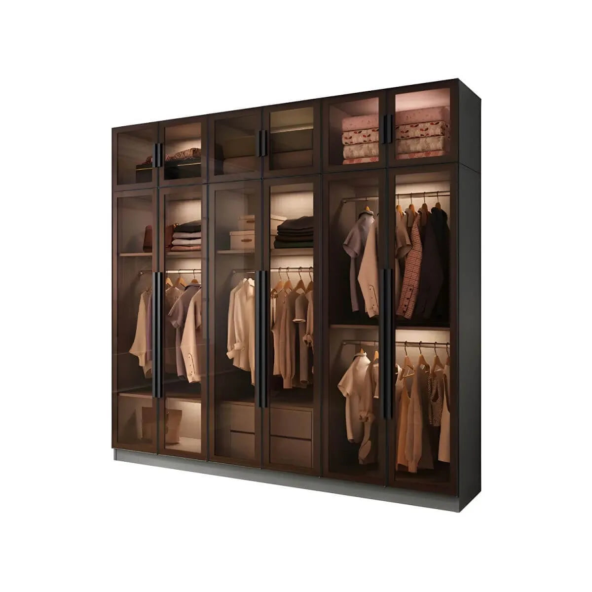 Glass Front Gray Wardrobe Armoire Series With Soft-Close Storage