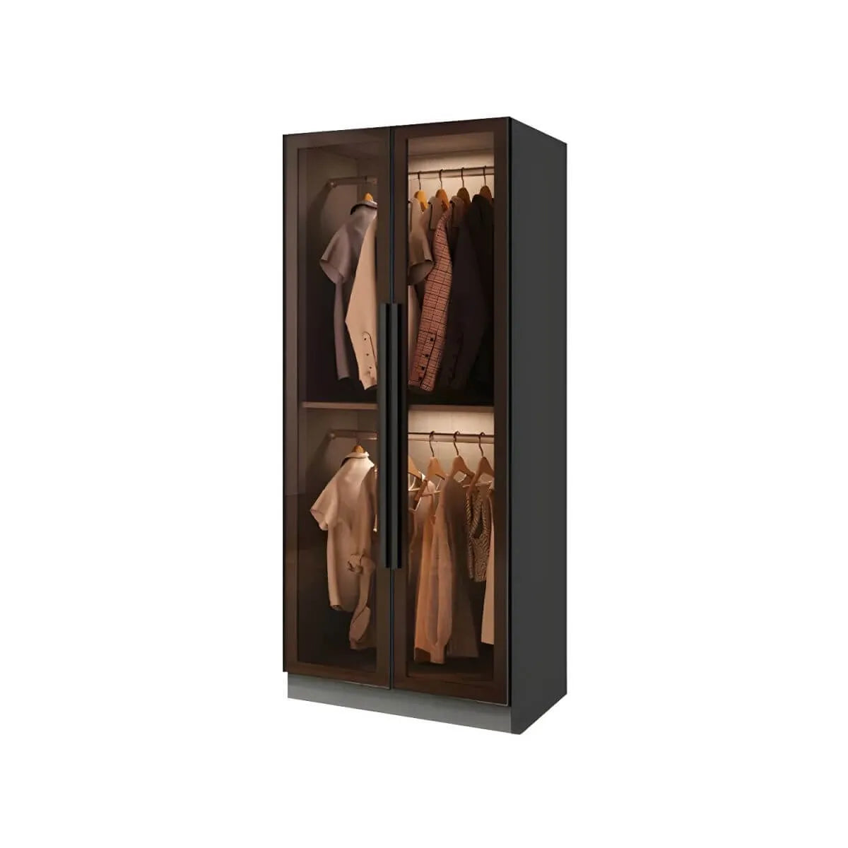 Glass Front Gray Wardrobe Armoire Series With Soft-Close Storage