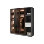Glass Front Gray Wardrobe Armoire Series With Soft-Close Storage