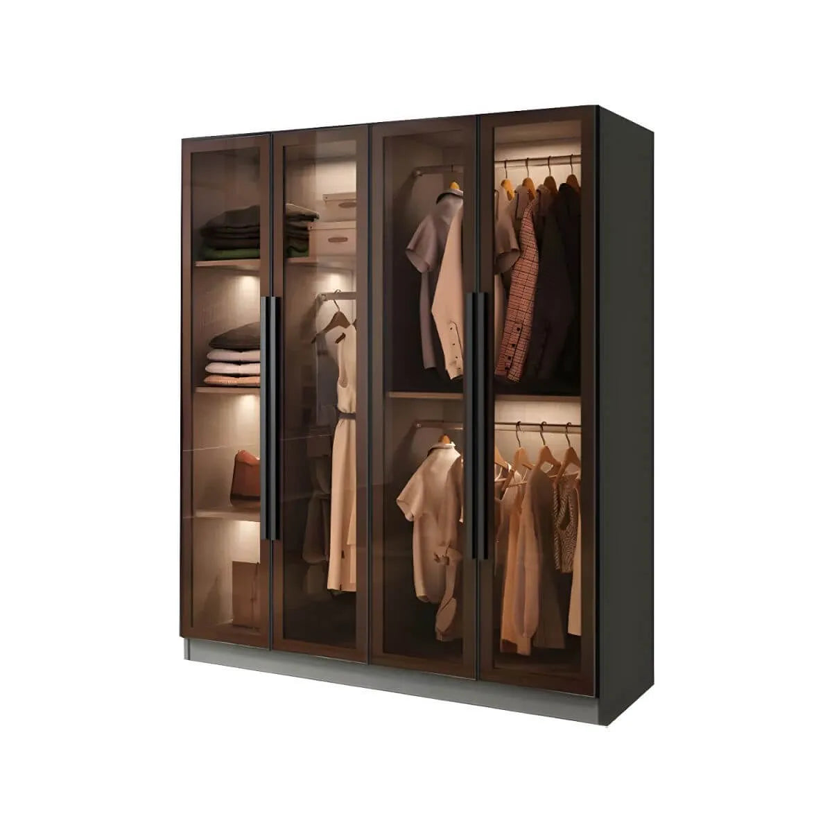 Glass Front Gray Wardrobe Armoire Series With Soft-Close Storage