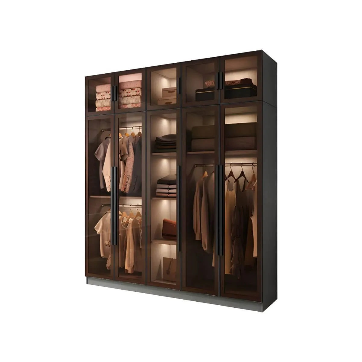 Glass Front Gray Wardrobe Armoire Series With Soft-Close Storage