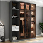 Glass Front Gray Wardrobe Armoire Series With Soft-Close Storage