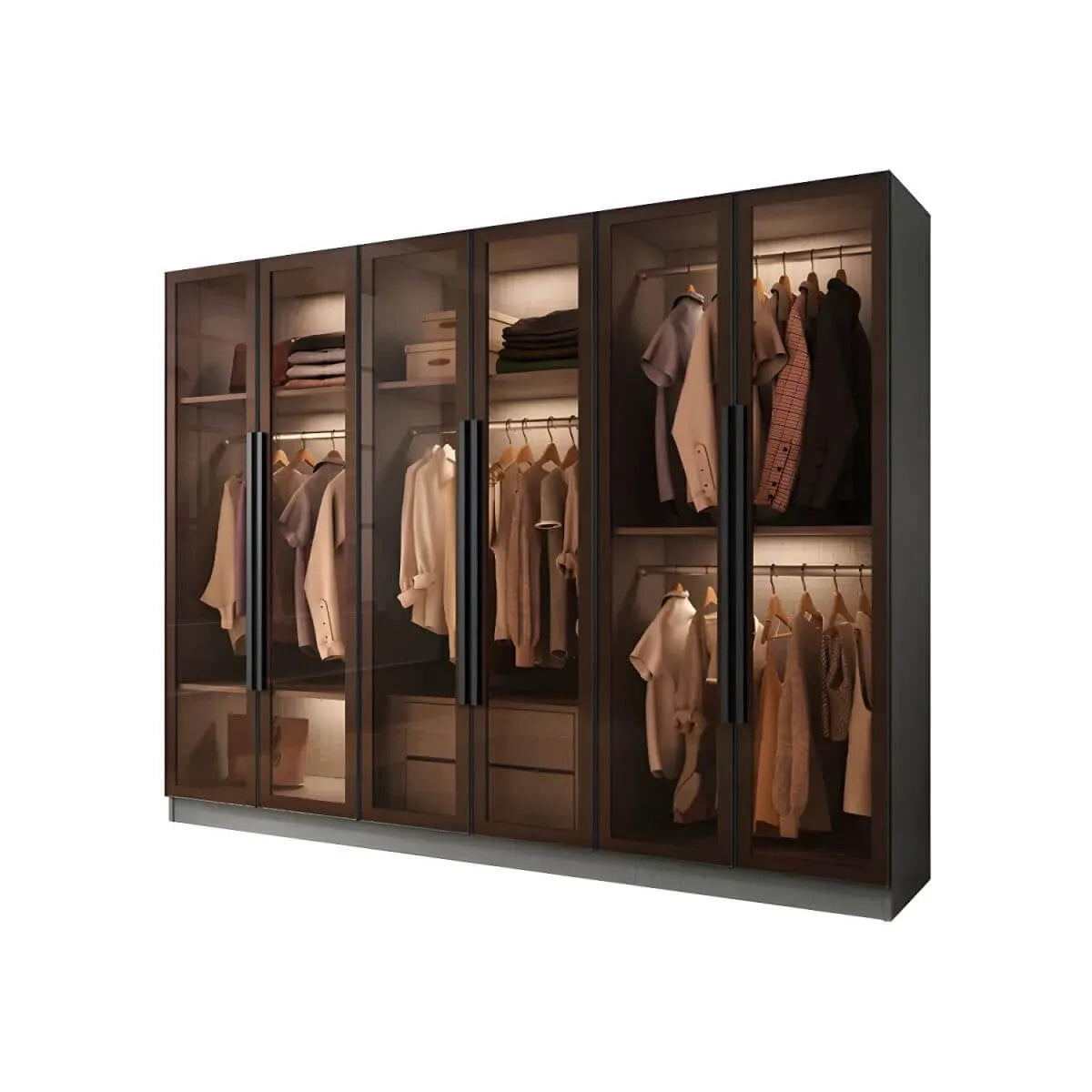 Glass Front Gray Wardrobe Armoire Series With Soft-Close Storage