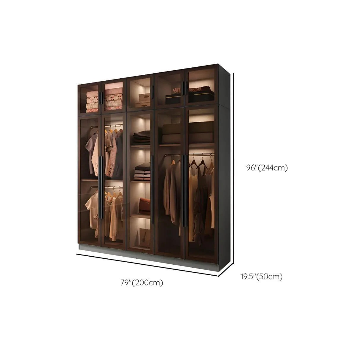 Glass Front Gray Wardrobe Armoire Series With Soft-Close Storage Dimensions