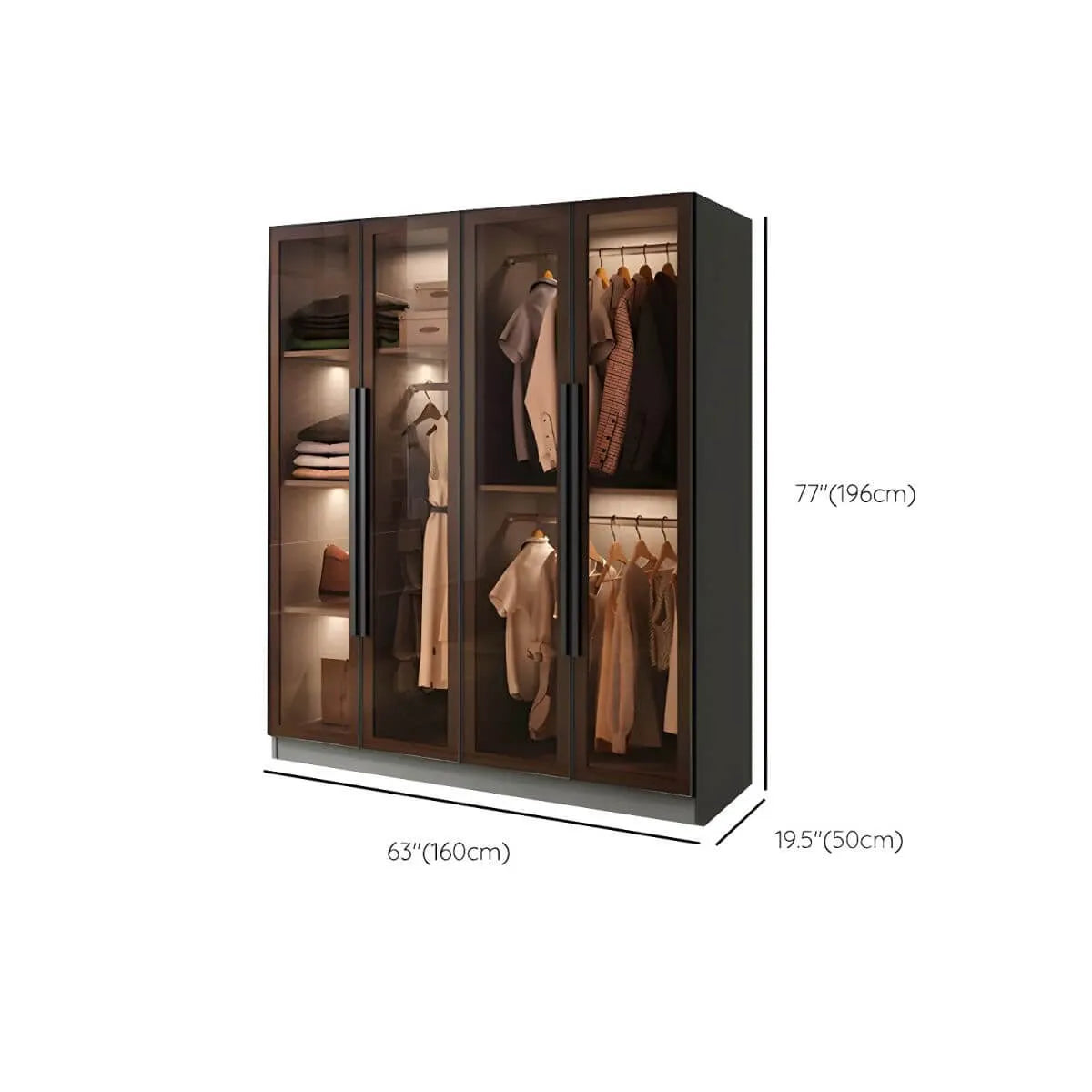 Glass Front Gray Wardrobe Armoire Series With Soft-Close Storage Dimensions