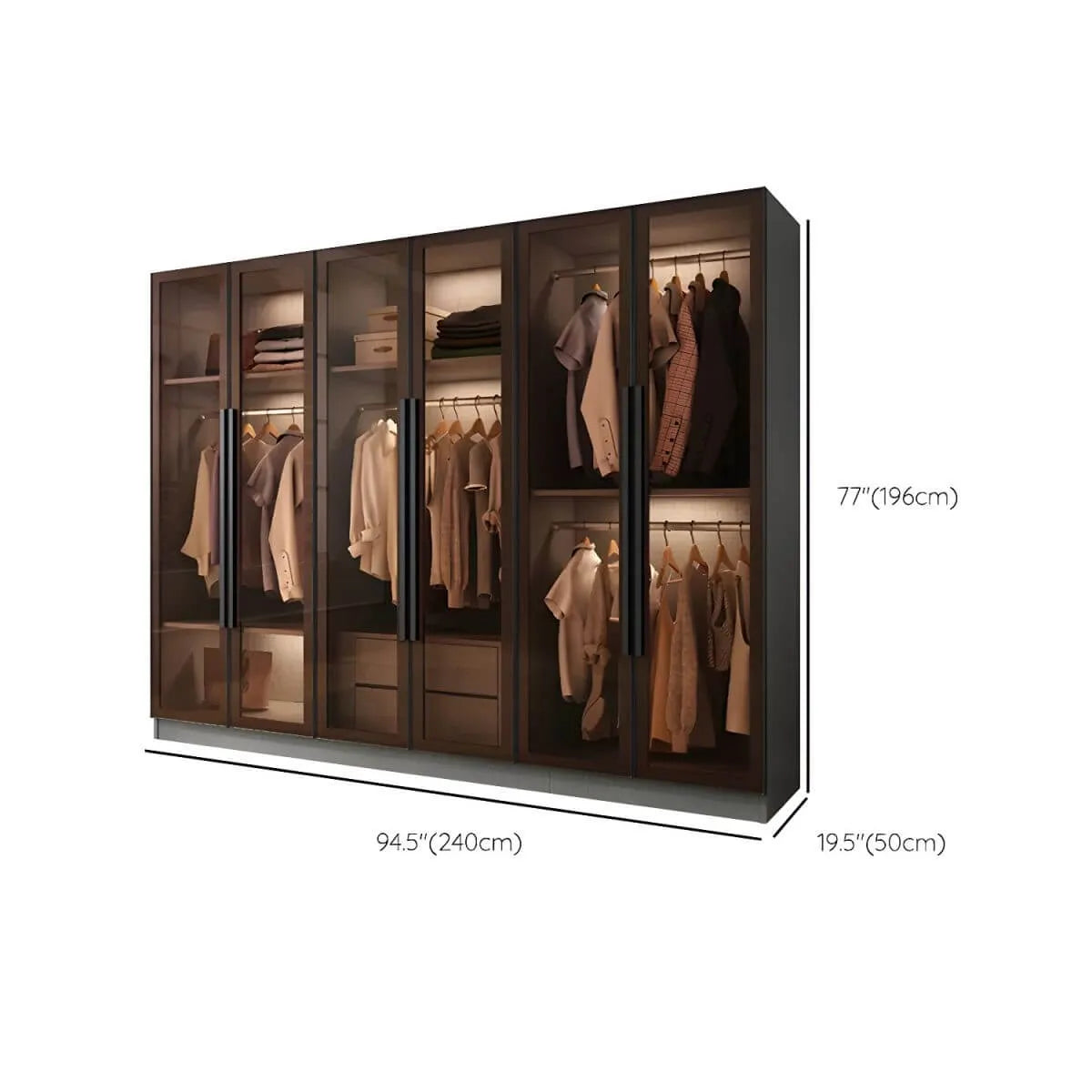 Glass Front Gray Wardrobe Armoire Series With Soft-Close Storage Dimensions