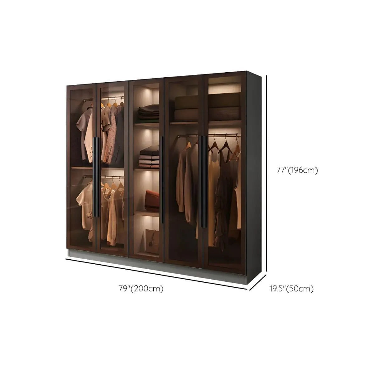 Glass Front Gray Wardrobe Armoire Series With Soft-Close Storage Dimensions