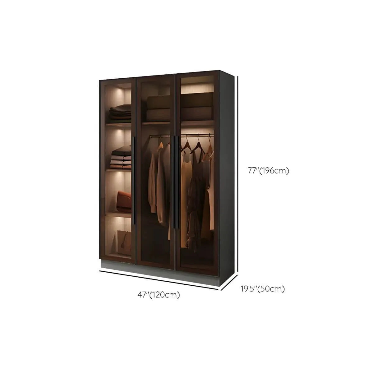 Glass Front Gray Wardrobe Armoire Series With Soft-Close Storage Dimensions
