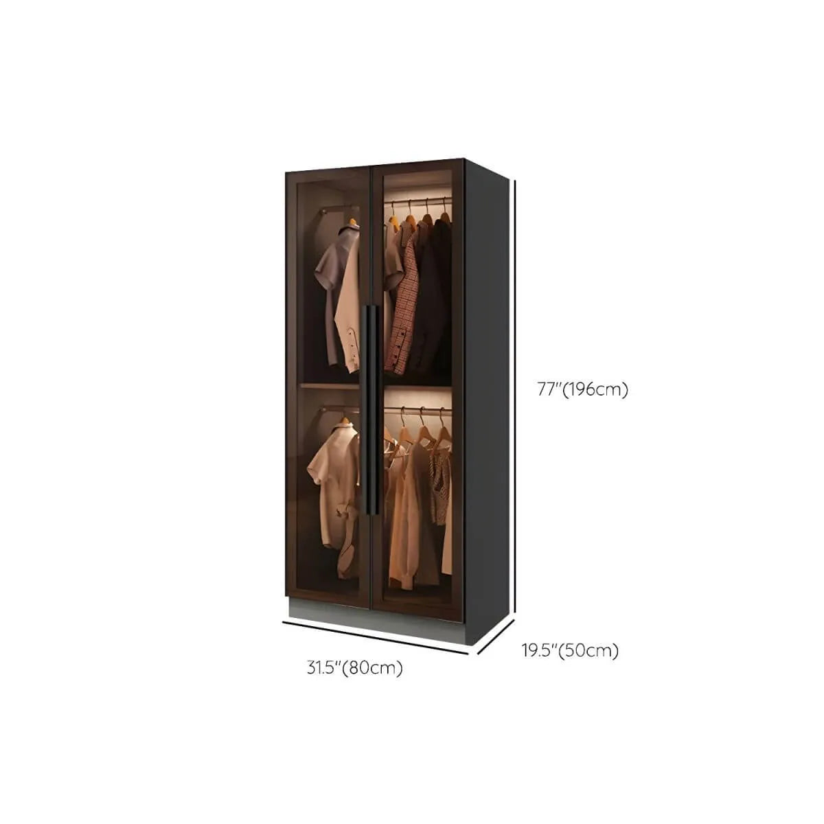 Glass Front Gray Wardrobe Armoire Series With Soft-Close Storage Dimensions