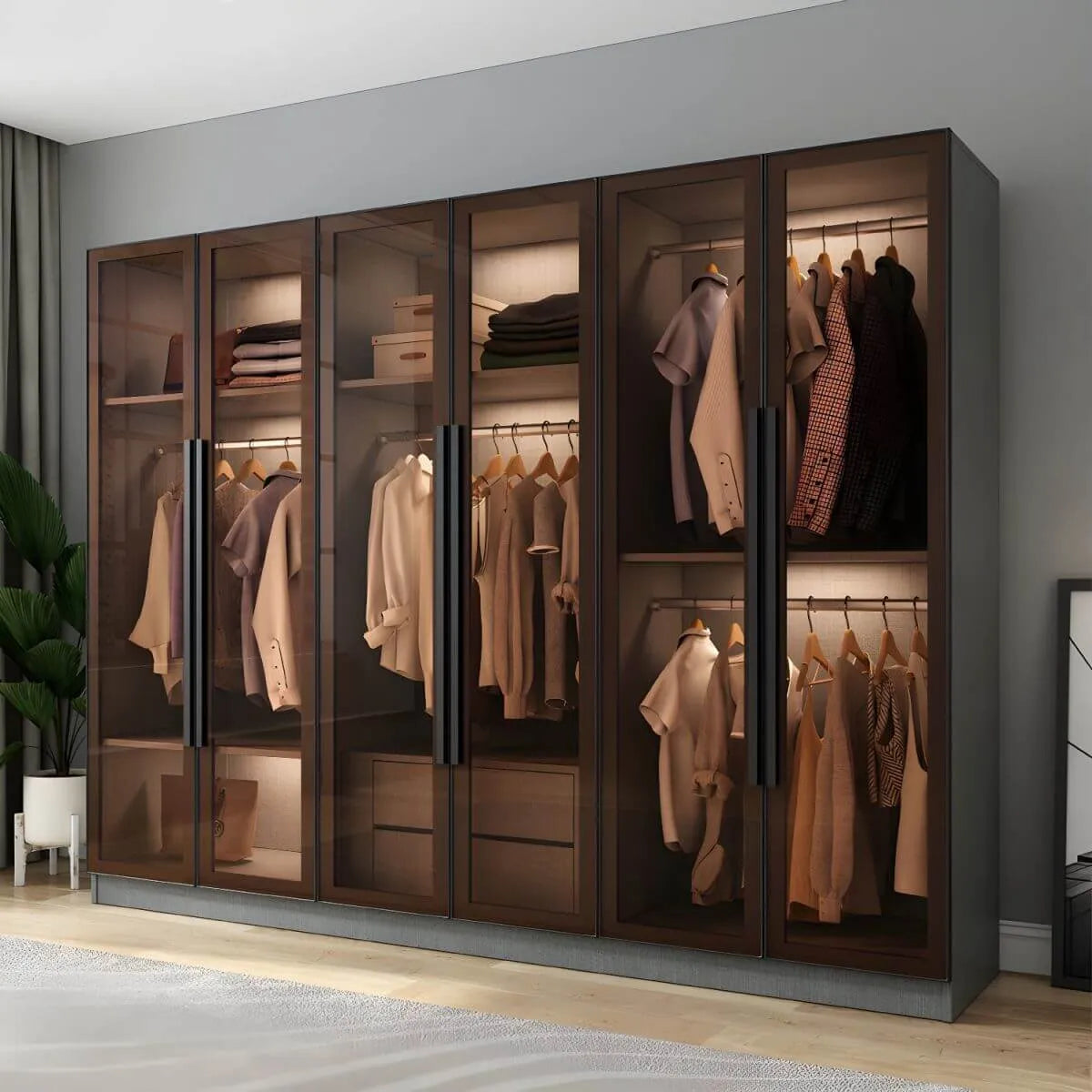 Glass Front Gray Wardrobe Armoire Series With Soft-Close Storage Main Product Image