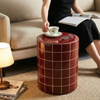 Glazed Ceramic Drum Side Table Series With Geometric and Openwork Forms