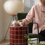 Glazed Ceramic Drum Side Table Series With Geometric and Openwork Forms
