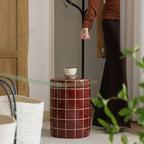 Glazed Ceramic Drum Side Table Series With Geometric and Openwork Forms