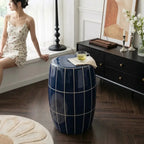 Glazed Ceramic Drum Side Table Series With Geometric and Openwork Forms
