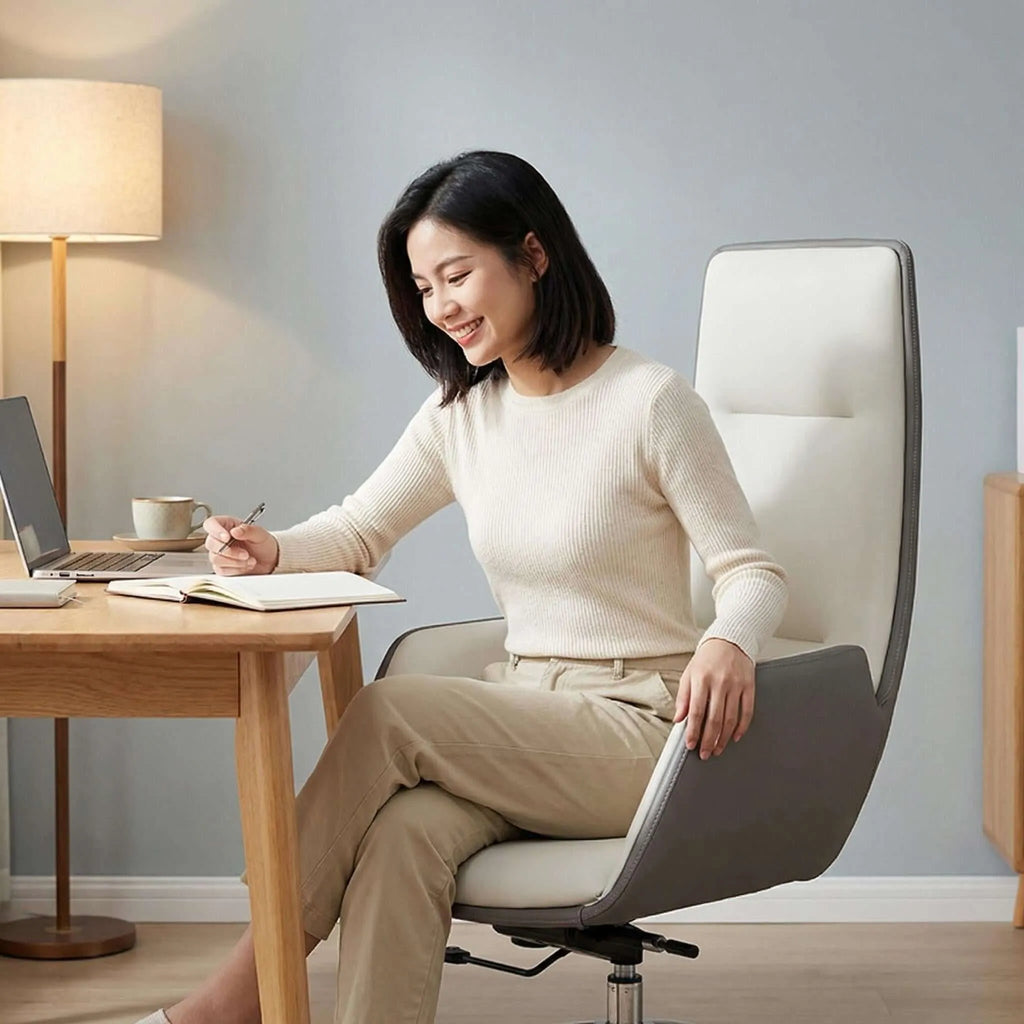Glide High-Back Leather Office Chair with Dual-Tone Upholstery