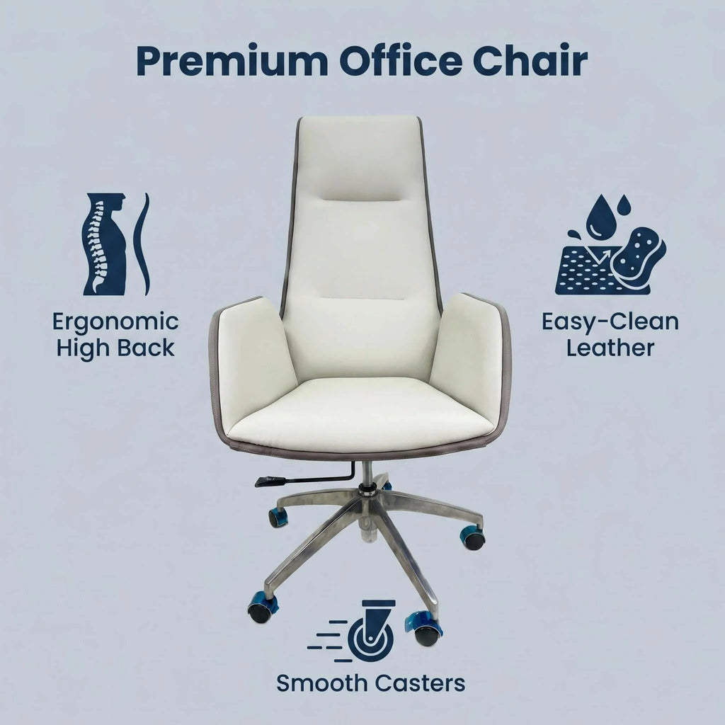 Glide High-Back Leather Office Chair with Dual-Tone Upholstery