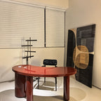 Glossy Burgundy Crescent Office Desk in Solid Ash Wood, Sculptural Asymmetrical Base