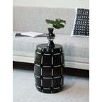 Glossy Geometric Drum Side Table with Pierced Detail, Sculptural Accent