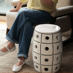 Glossy Geometric Drum Side Table with Pierced Detail, Sculptural Accent Main Product Image