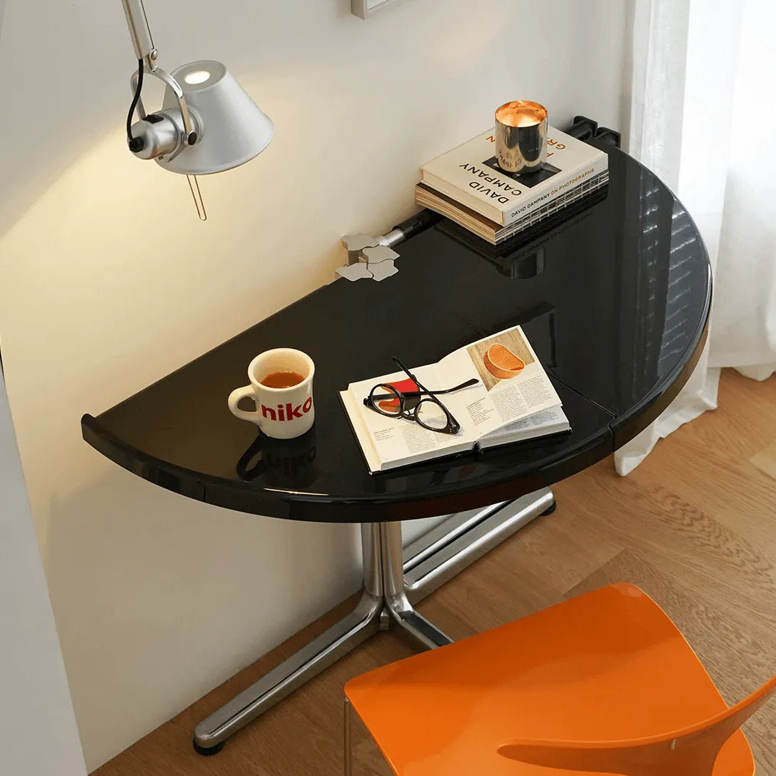 Glossy Red/Black/White/Blue Extendable Table With Hidden Casters and Sculptural Form