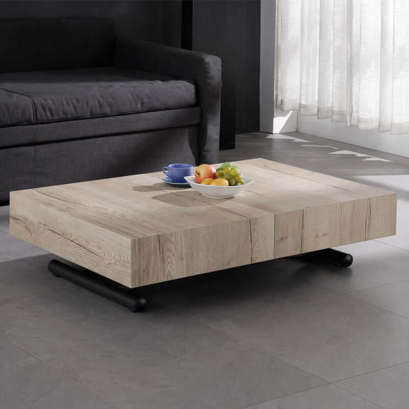 Glossy White Convertible Dining Table With Adjustable Height