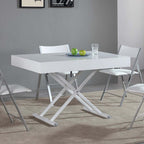 Glossy White Convertible Dining Table With Adjustable Height