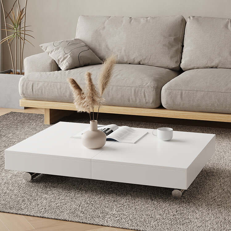 Glossy White Convertible Dining Table With Adjustable Height Hauptbild