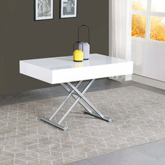 Glossy White Convertible Dining Table With Adjustable Height
