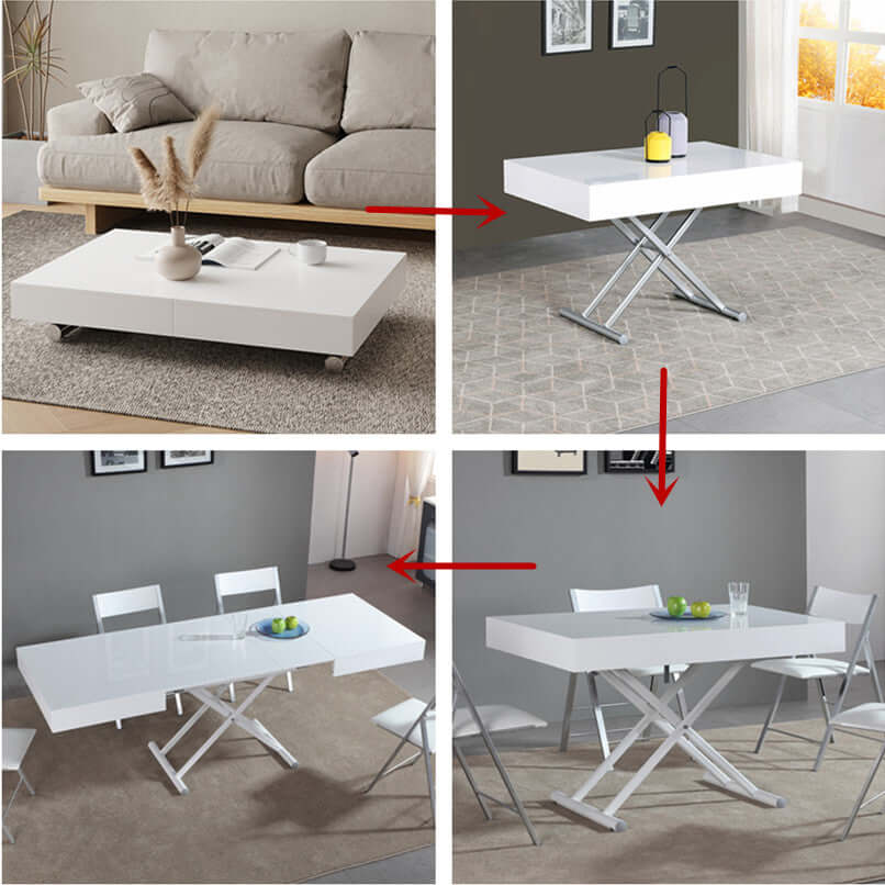 Glossy White Convertible Dining Table With Adjustable Height Main Product Image Image principale du produit
