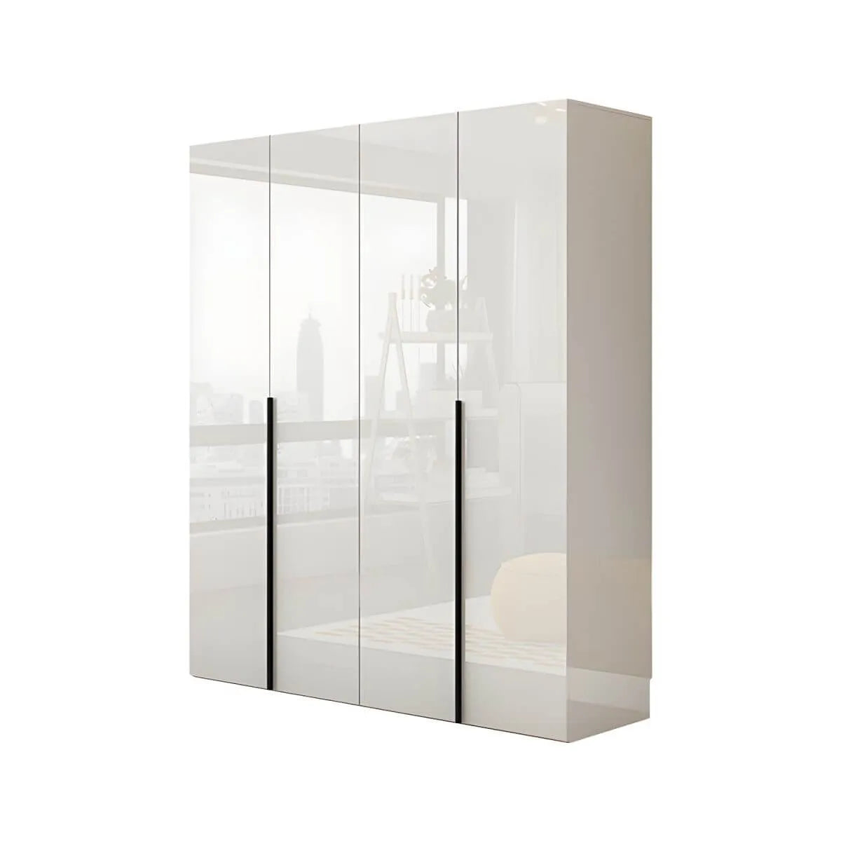 Glossy White Wall-Mounted Wardrobe System With Display Shelves