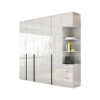 Glossy White Wall-Mounted Wardrobe System With Display Shelves