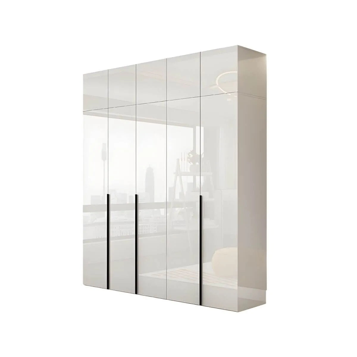 Glossy White Wall-Mounted Wardrobe System With Display Shelves