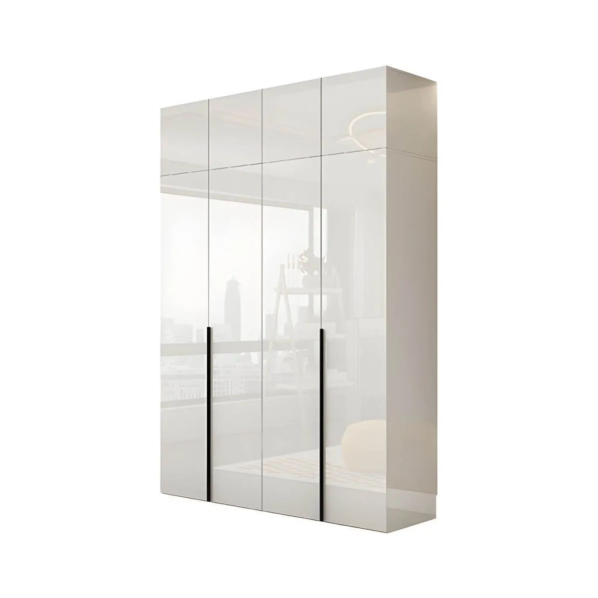 Glossy White Wall-Mounted Wardrobe System With Display Shelves
