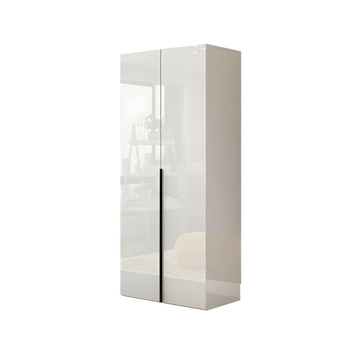 Glossy White Wall-Mounted Wardrobe System With Display Shelves
