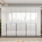Glossy White Wall-Mounted Wardrobe System With Display Shelves