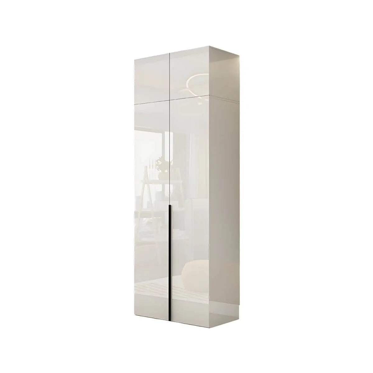Glossy White Wall-Mounted Wardrobe System With Display Shelves