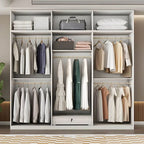 Glossy White Wall-Mounted Wardrobe System With Display Shelves