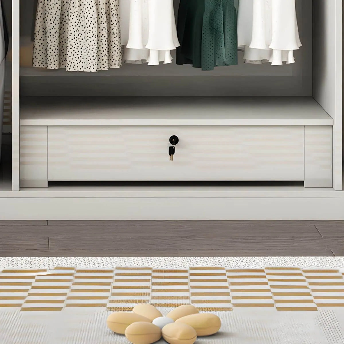 Glossy White Wall-Mounted Wardrobe System With Display Shelves
