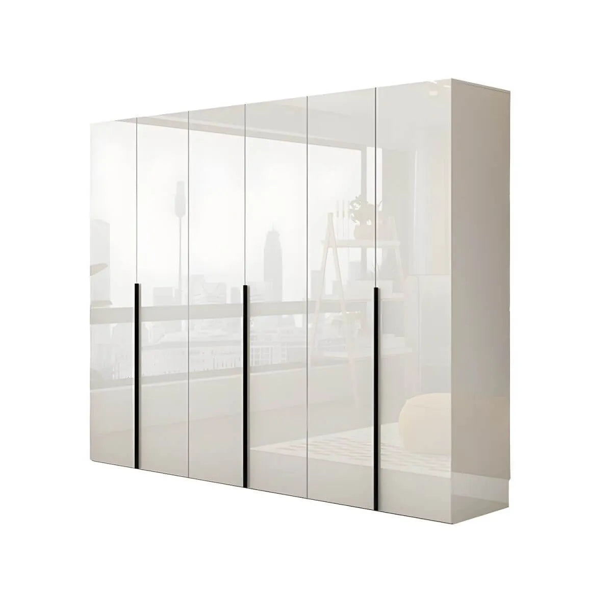 Glossy White Wall-Mounted Wardrobe System With Display Shelves