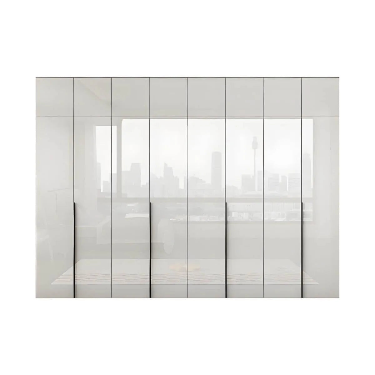 Glossy White Wall-Mounted Wardrobe System With Display Shelves