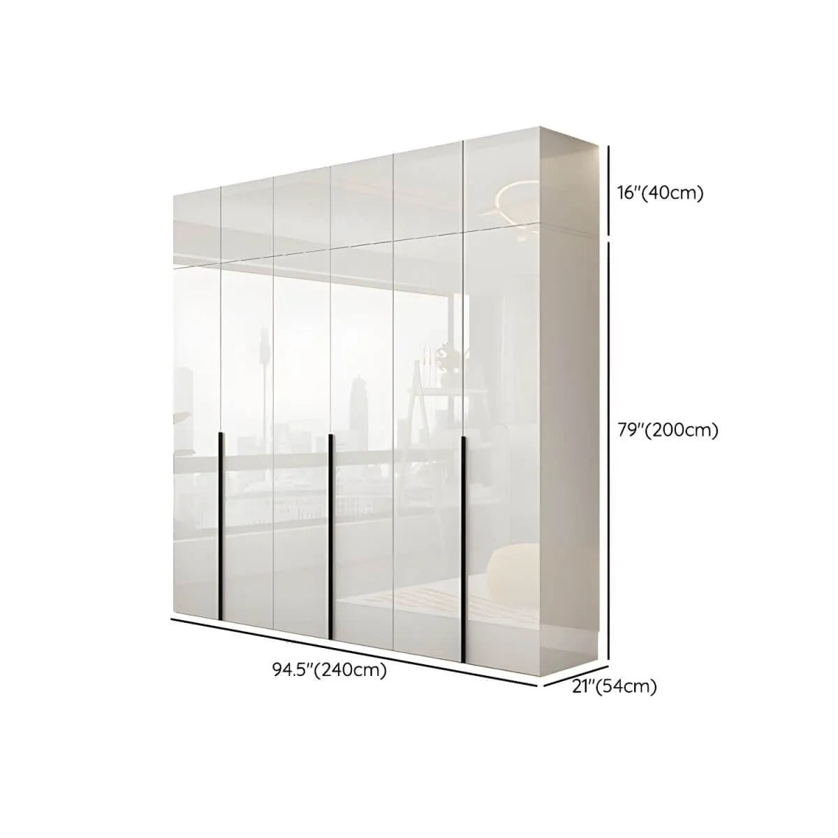 Glossy White Wall-Mounted Wardrobe System With Display Shelves Dimensions