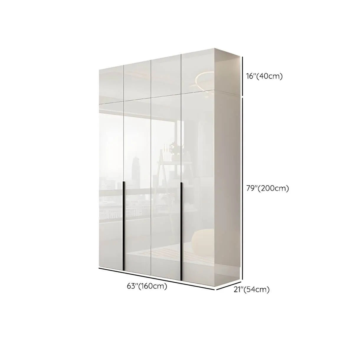Glossy White Wall-Mounted Wardrobe System With Display Shelves Dimensions