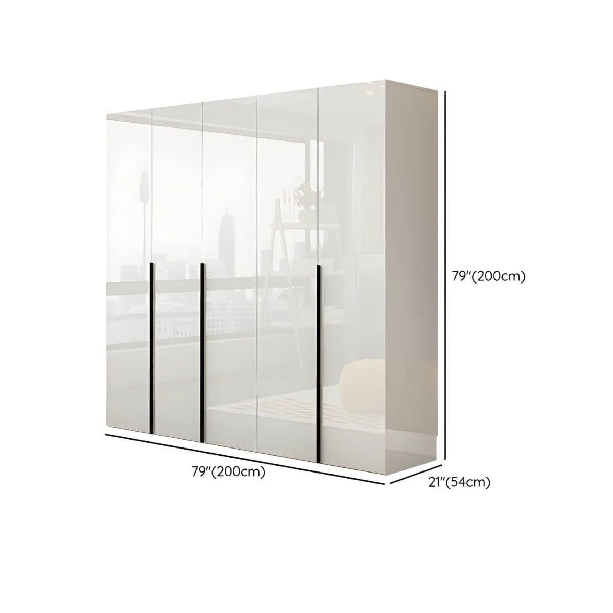 Glossy White Wall-Mounted Wardrobe System With Display Shelves Dimensions